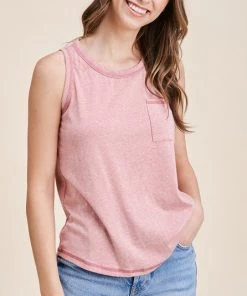 She She Boutique Exposed Stitch Tank Top - Jade. Light Blue OR Dusty Coral