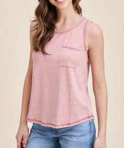 She She Boutique Exposed Stitch Tank Top - Jade. Light Blue OR Dusty Coral