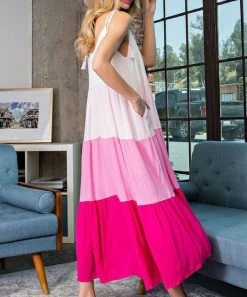 She She Boutique CLOTHING Color Block Maxi Dress - Cotton Candy