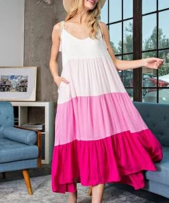 She She Boutique CLOTHING Color Block Maxi Dress - Cotton Candy