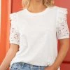 She She Boutique Averie Eyelet Sleeve T-Shirt - White OR Black CLOTHING