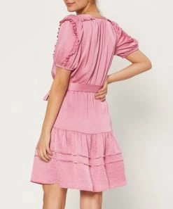 She She Boutique NEW ARRIVALS Ruffled Split Neck Dress - Pink