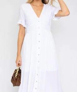 She She Boutique Button Down Maxi Dress - White CLOTHING
