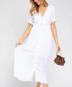 She She Boutique Button Down Maxi Dress - White CLOTHING