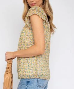 She She Boutique CLOTHING Floral Top - Mint/Yellow