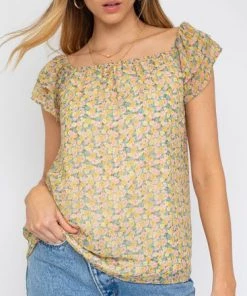 She She Boutique CLOTHING Floral Top - Mint/Yellow