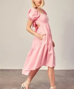 She She Boutique Puff Sleeve Dress - Pink