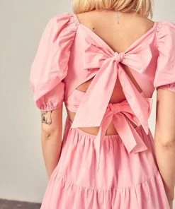 She She Boutique Puff Sleeve Dress - Pink