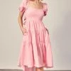 She She Boutique Puff Sleeve Dress - Pink
