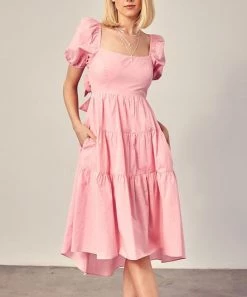She She Boutique Puff Sleeve Dress - Pink