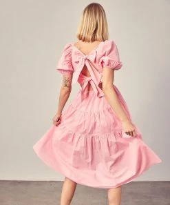 She She Boutique Puff Sleeve Dress - Pink
