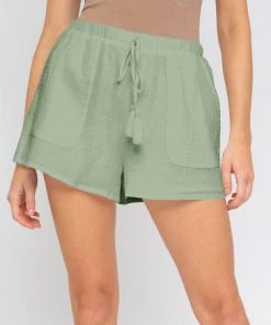 She She Boutique Gauze Shorts - Black, White OR Sage