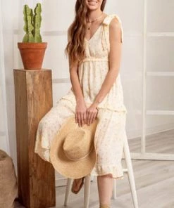 She She Boutique CLOTHING Tiered Midi Dress - Yellow Multi