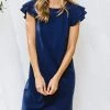 She She Boutique Ruffle Sleeve Shift Dress - Navy CLOTHING