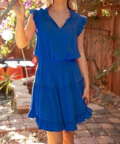She She Boutique Christina Smocked Waist Dress - Royal Blue