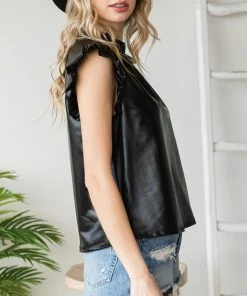 She She Boutique CLOTHING Faux Leather Top - Black
