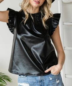 She She Boutique CLOTHING Faux Leather Top - Black