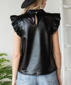 She She Boutique CLOTHING Faux Leather Top - Black