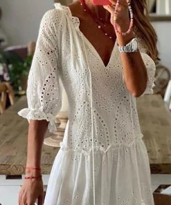 She She Boutique CLOTHING Eyelet Maxi Dress - White