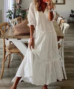 She She Boutique CLOTHING Eyelet Maxi Dress - White