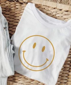 She She Boutique CLOTHING Smiley Face Tee - Vintage White - FINAL SALE