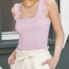 She She Boutique CLOTHING Knit Top With Ruffle Straps- Pink OR Black