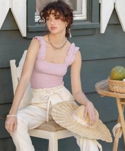 She She Boutique CLOTHING Knit Top With Ruffle Straps- Pink OR Black