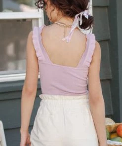 She She Boutique CLOTHING Knit Top With Ruffle Straps- Pink OR Black