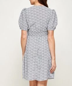 She She Boutique CLOTHING Floral Puff Sleeve Dress - Blue