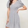 She She Boutique CLOTHING Floral Puff Sleeve Dress - Blue