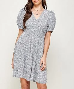 She She Boutique CLOTHING Floral Puff Sleeve Dress - Blue