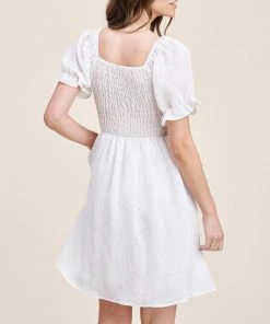 She She Boutique CLOTHING V-Neck Smocked Dress - Off White