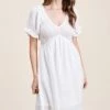 She She Boutique CLOTHING V-Neck Smocked Dress - Off White