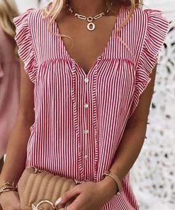 She She Boutique CLOTHING Stripe Blouse - Red