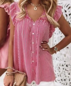 She She Boutique CLOTHING Stripe Blouse - Red