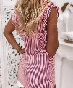 She She Boutique CLOTHING Stripe Blouse - Red