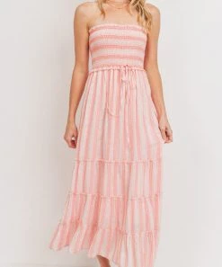 She She Boutique Strapless Smocked Dress - Pink Multi