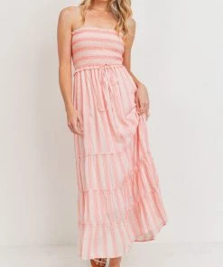 She She Boutique Strapless Smocked Dress - Pink Multi