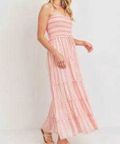 She She Boutique Strapless Smocked Dress - Pink Multi