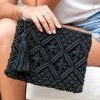 She She Boutique HANDBAGS Macrame Woven Clutch - Black