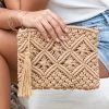 She She Boutique Macrame Woven Clutch - Khaki