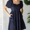 She She Boutique Puff Sleeve Dress - Navy
