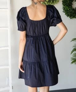 She She Boutique Puff Sleeve Dress - Navy