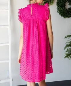 She She Boutique Eyelet Dress - Hot Pink NEW ARRIVALS
