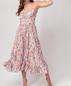 She She Boutique Floral Ruffle Midi Dress - Mauve