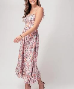 She She Boutique Floral Ruffle Midi Dress - Mauve