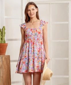 She She Boutique CLOTHING Multi Floral Dress - Pink Multi
