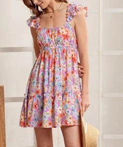 She She Boutique CLOTHING Multi Floral Dress - Pink Multi