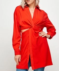 She She Boutique Twist Front Tunic - Tomato