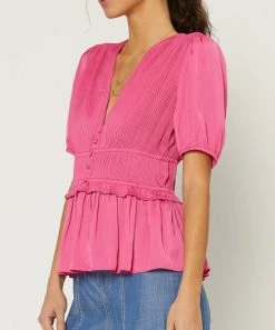 She She Boutique NEW ARRIVALS Pleated Blouse - Fuchsia OR Off White